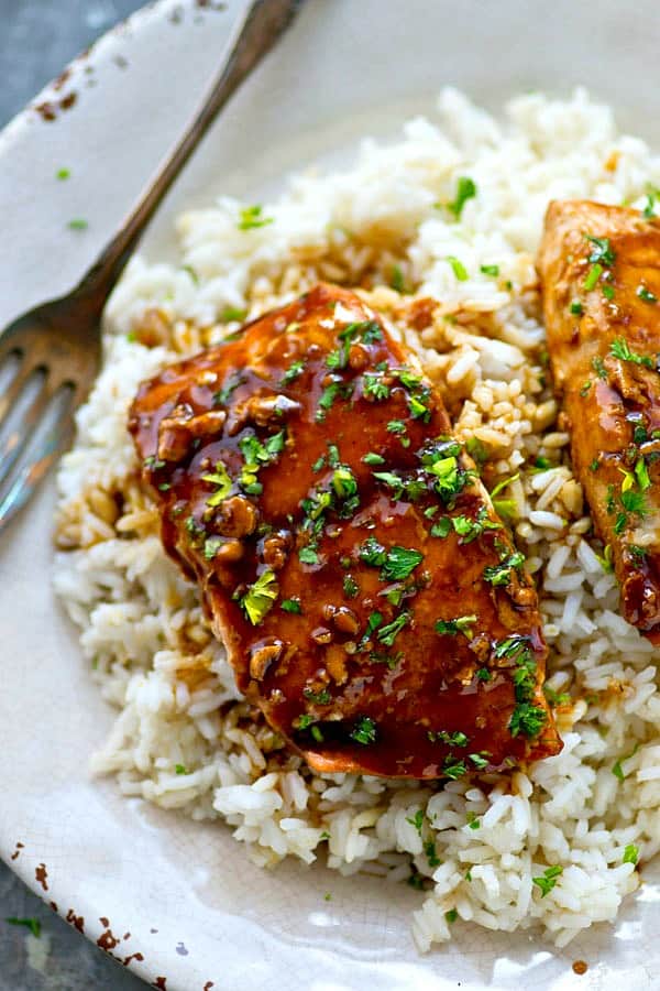 Honey Teriyaki Salmon over Sticky Rice